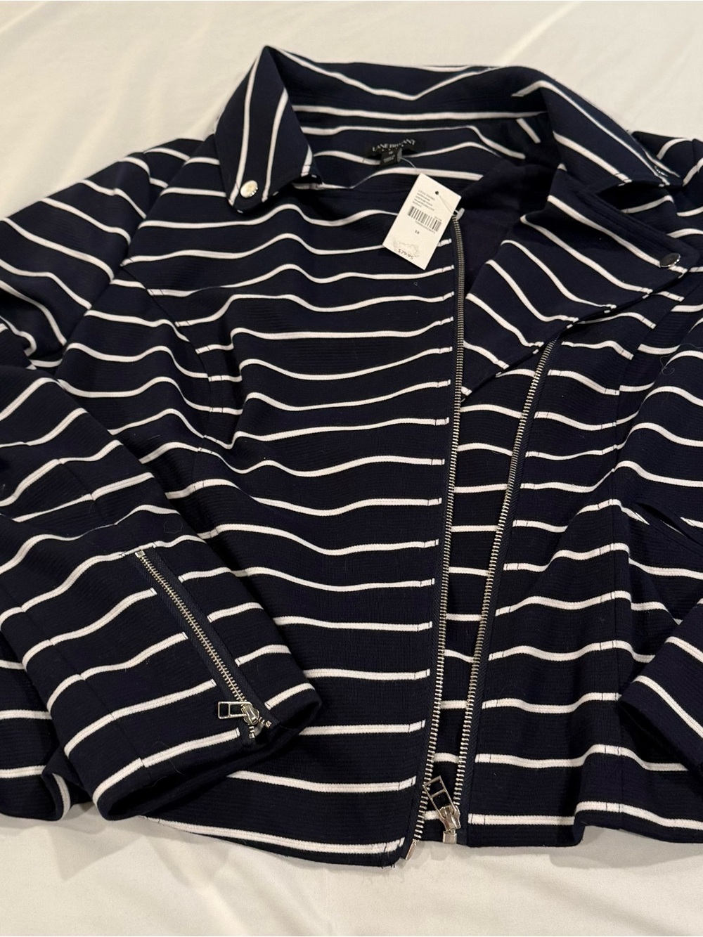 NWT Lane Bryant Navy White Striped Moto Jacket Size 18